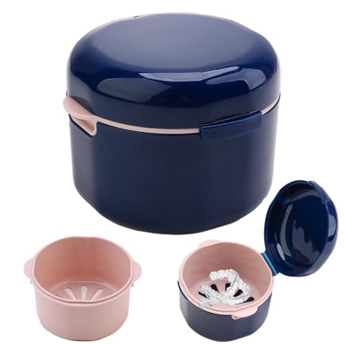 Caja para Dentaduras Postizas con Filtro y Cestillo, Contenedor de Ortodoncia en PP Ecológico, Funda para Aparato Dental, Higiene y Almacenamiento Eficaz (Azul)