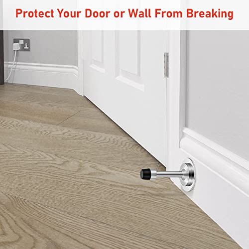 Door Stoppers, Door Stop For Bottom Of Door, 3.5 Inch Door Stops No Drill With Sound Dampening Rubber Bumper Tip, Stainless Steel Adhesive Door Stopper Wall Mounted Doorstops, Brushed Nickel, 2 Pack #TOP4