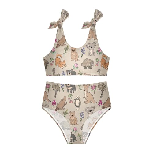 Wusikd Australian Animals Girls Swimsuits Two Piece Kangaroo Koala Flowers Swimwear Bikini Set for for Girls Size 7-8T3