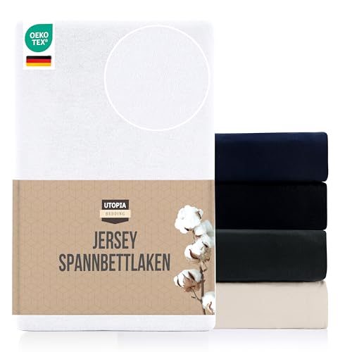Utopia Bedding Jersey Spannbettlaken, Weiß, 200 x 200 cm – Matratzenhöhe Bis 25 cm, Bettlaken Baumwollmischung