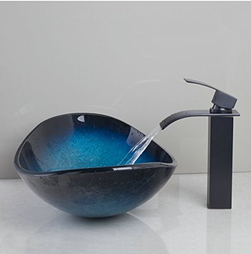 Vasque en verre trempé Gowe : kit complet avec robinet cascade sans fuite