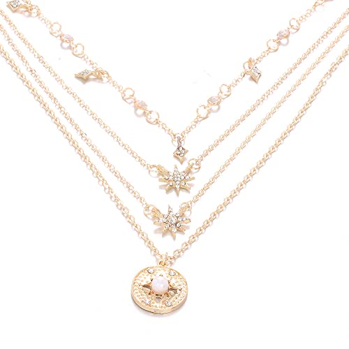 BERYUAN Neckless for Women Rhinestones Gold Sun Pearl star Necklace for Woman Teens Trendy Necklaces