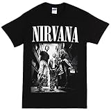 Nirvana Group Standing Black & White Photo T-shirt - Black (Small)