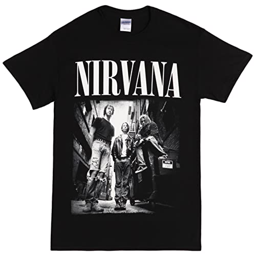 Nirvana Group Standing Black & White Photo T-Shirt - Black (Small)