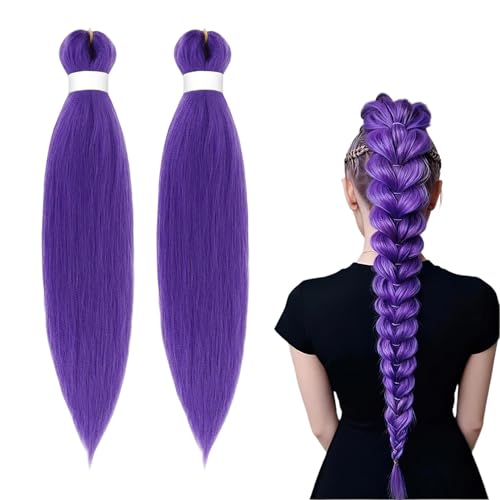 2 Stück Lila Haare zum Einflechten 24 Zoll Kunsthaar zum Einflechten Haarsträhnen Extensions Purple Braiding Hair Pre Stretched Zopf für Rumi Perücke Kinder Party Halloween Kostüm Karneval Deko