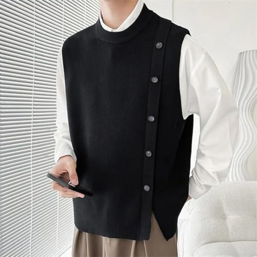 Men's Casual Solid Color Knitted Vest Fall Winter Fashion Buttons Sleeveless Round Neck Waistcoats2