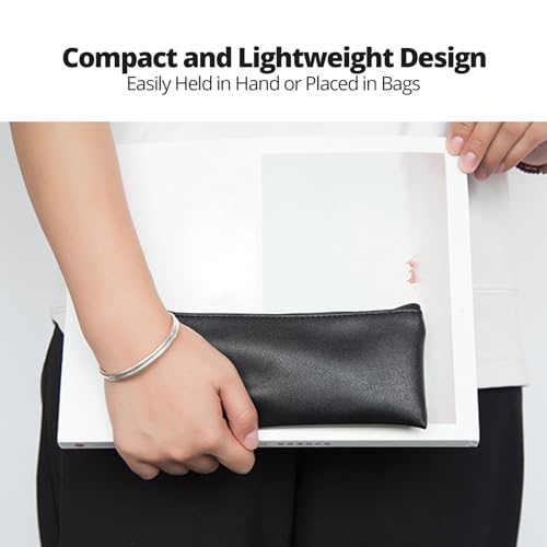 Image of Black Pencil Case Pen Pouch for Purse PU Pen Case Small Black Pouch with Zipper for Travel Toiletries and Accessories Slim and Stylish Pouch for Women Pens Markers Makeups Change Pouch