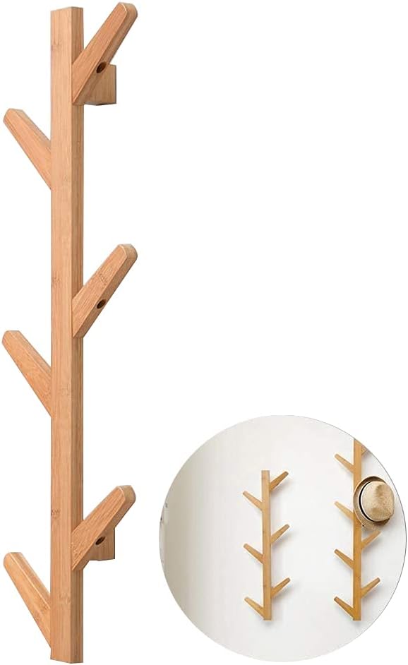 Coat Rack, Coat Rack Wall Supports Over 120 lbs Goods Bamboo Modern 6 Hooks Hat Rack for Bags Scarves Clothes Handbag Umbrella In Bedroom Bathroom Made In USA