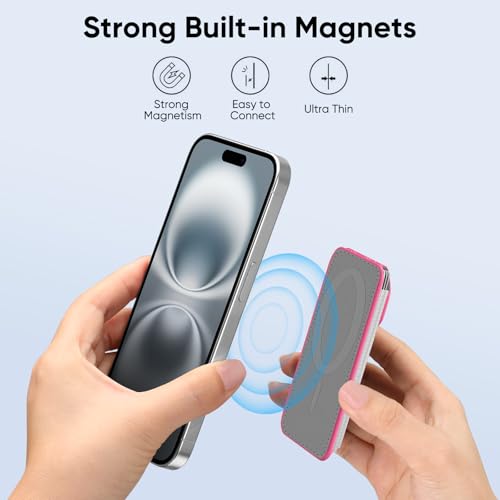 CASEBOT Magsafe Wallet magnetyczny uchwyt na karty iPhone 16/15/14/13/12, pasuje do 6 kart, bezpieczne blokowanie RFID, smukły portfel na karty kredytowe dla kobiet i mężczyzn, różowy, 3,7 x 2,5 Zoll