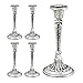 Produktbild 5 x Kerzenständer einarmig, für Tafel- & Stabkerzen, Kerzenleuchter Vintage, Kerzenhalter Gusseisen, HxD 19x9 cm, Silber