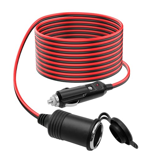 Hoembpn 4M Rallonge Prise Allume Cigare de Voiture 17AWG étanche avec Fusible 15A,12V/24V Câble d'Extension pour Allume Cigare Mâle-Femelle Adaptateur Chargeur pour Camion Moto Bateau Camping-Car
