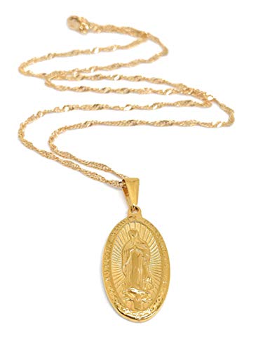 LESLIE BOULES 18K Gold Plated Guadalupe Medal Necklace 18 Inches Length Virgin Mary Jewelry2