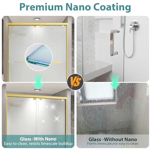 Image of KPUY Double Sliding Frosted Shower Door 43-48 inch W x 76 inch H, Brushed Gold