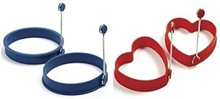 Norpro Silicone Egg Pancake Ring and Hearts (Red - Blue / 1 pair each)
