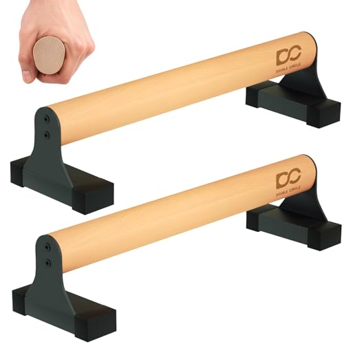 Double Circle Parallettes Push Up Bar with Ergonomic Wooden Handles – Calisthenics Equipment – Non-slip Parallel Bars for Strength Training and Calisthenics – Pushup Handles Parallettes Bars