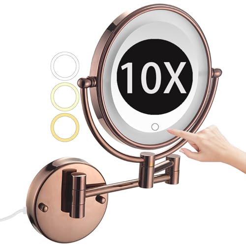 Miroir de maquillage mural double face orientable en chrome brossé