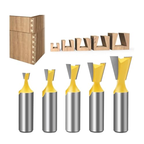 1/4 Inch Shank Dovetail Router Bit Set – 6 Sizes Tungsten Carbide Woodworking Bits for Joinery, Compatible with Dove Tail Router Jig, CNC & Handheld Tools, Ideal for Furniture, Cabinet & DIY