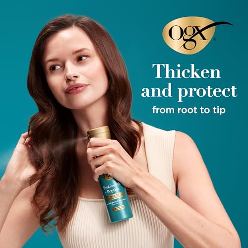 Image of OGX ProGrowth + Peptide Serum Mist, Heat Protectant Spray Instantly Thickens Hair Root to Tip While Protecting from Breakage for Visibly Thicker, Fuller Hair, 6.5 fl. oz