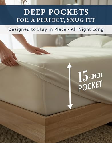 Image of LANE LINEN Twinxl Sheets Set 1000 Thread Count 100% Egyptian Cotton - Linen | Twin XL Sheets Pattern - 3-Piece Set, 15 inch Deep-Pocket Snug Fit, Made For Trundle Beds, For Guests And Everyday Use