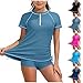 Girls Rash Guard Swimsuits Half Zip Short Sleeve 2 Piece Bathing Suit UPF 50+ Sun Protection Swimwear for 7-16 Years