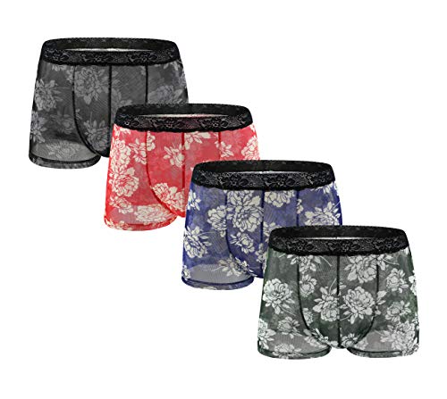 Swbreety Men's Boxers Briefs Printed Flower Sexy Lace Waistband Underwear
