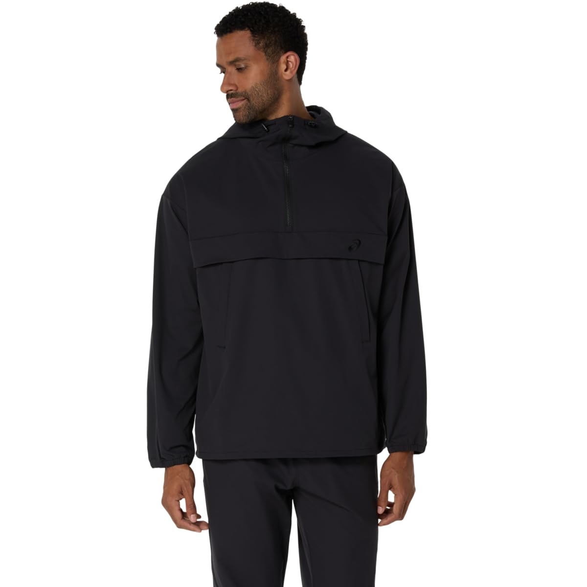 ASICS Men's DOUBLE WEAVE RELAXED PULLOVER JACKET Training Apparel, 3XL, PERFORMANCE BLACK