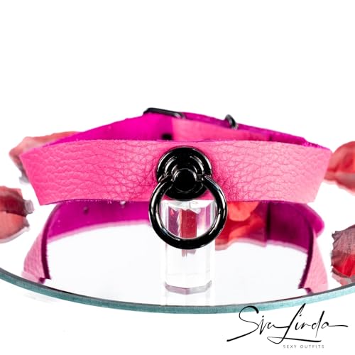 SiaLinda: Halsband Elchleder aus Finnland, pink/rosa, pur oder mit O-Ring nach Wahl Normale Länge/Ohne