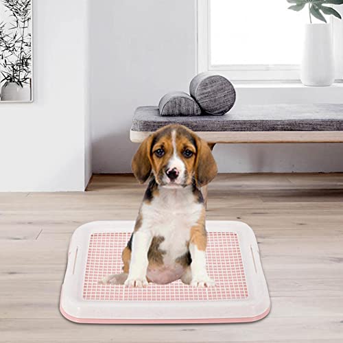 Image of Dog Potty Toilet Training Tray Puppy Pee Pad Holder Anti Slip Removable Indoor Mesh Potty Training Tray Dog Potty Pan for Small Size Dogs, Pink