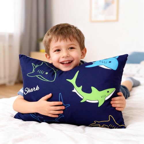 Image of Cloele Kids Toddler Pillowcase Envelope Travel Pillowcase Baby Pillow Cover Fits Pillows Sized 12x16 or 13x18-1 Pack Soft Polyester Children's Bedding Pillowslip Case for Boys and Girls - Shark