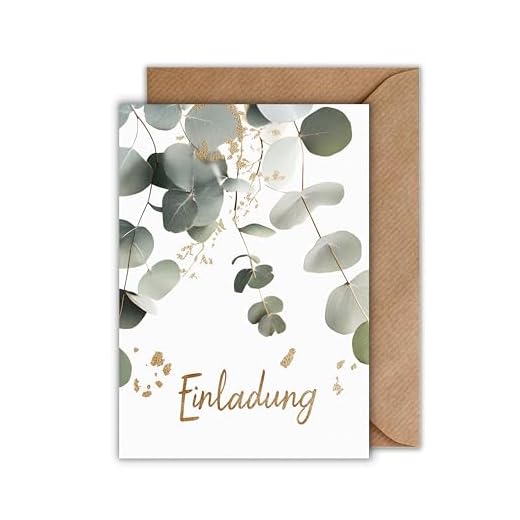 WBdesignz Einladungskarten 10er Set – DIN A6 – Elegantes Eukalyptus Design in Grün – Karten zum Selbstbeschriften für Hochzeit, Geburtstag, Taufe, Kommunion, Konfirmation oder Feier