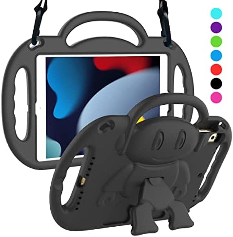SUPLIK Kids Case for iPad 9th/8th/7th Generation (10.2 inch, 2021/2020/2019), iPad 10.2" Kidproof Case with Shoulder Strap Handle Stand for Apple iPad 7th/8th/9th Gen, Black
