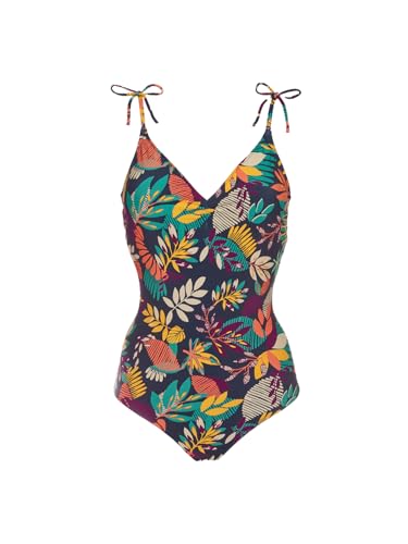 Simone Perele - Maillot de Bain 1 Pièce sans Armature - Maillot de Bain Femme Confortable avec Bonnets Mousse - Dos Echancré - Idéal Grande Taille - Imprimé Bleu Seaside