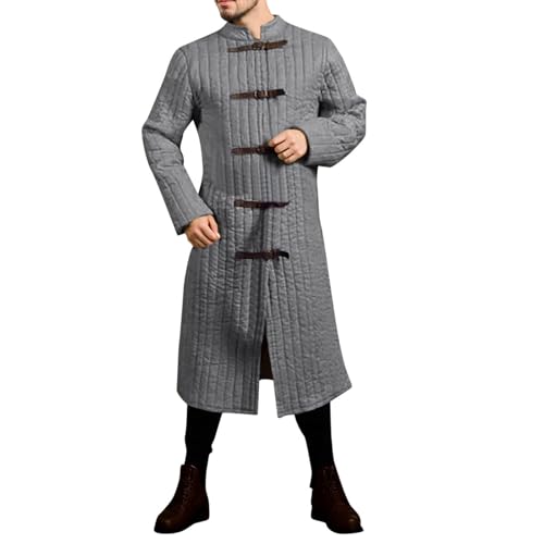 WAZHAKU Abrigo medieval para hombre, abrigo acolchado grueso gambesón, chaqueta Aketon, armadura, manga larga, disfraz de teatro, vestido armadura para fiesta de cosplay, R Gris, XXL