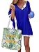 Adreamly Women's Pom Pom Trim Kaftan Stylish Chiffon Swimsuit Beach Cover up Free Size Royal Blue