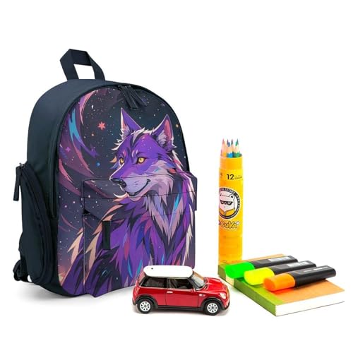Purple Starry Sky Galactic Wolf Backpack for Men Women, Durable Small Bookbag Lightweight Daypack for Travel, Hiking, Blue-style3