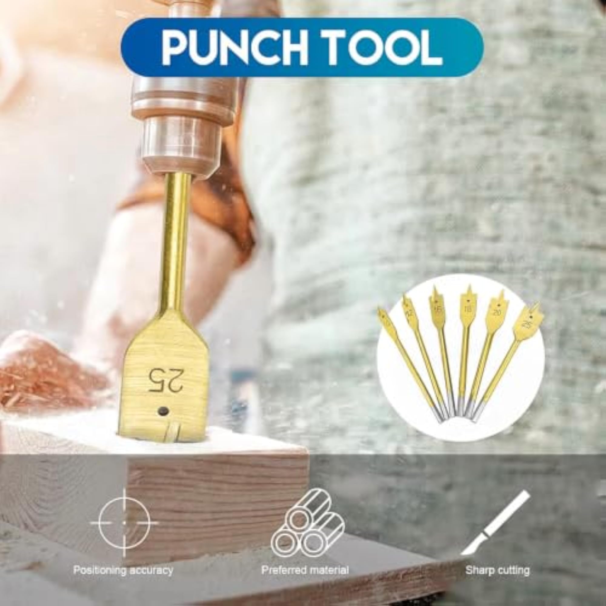 6-Pcs Wood Flat Drill Bits Set with 1/4 Hex Shank