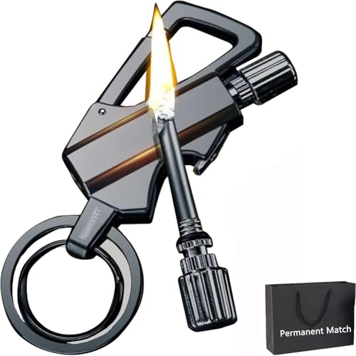 Encendedor llavero permanent match metálico negro miniatura 1