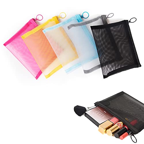 Image of patu Zipper Mesh Bags, Size M / A6, 5 Pieces, Beauty Makeup Cosmetic Accessories Organizer, Travel Toiletry Kit Set Storage Pouch, Assorted Colors