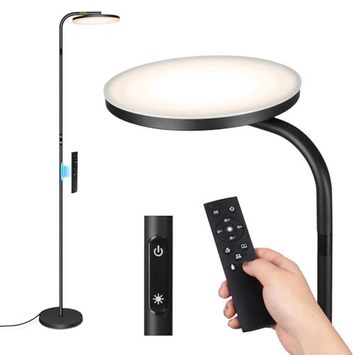 LED Floor Lamp – 36W Super Bright Standing Lamp with Remote & Touch Control, 350° Adjustable Head, Stepless Dimming & Color Temperature (3000K–6000K), Eye-Caring Light for Living Room, Bedroom, Office
