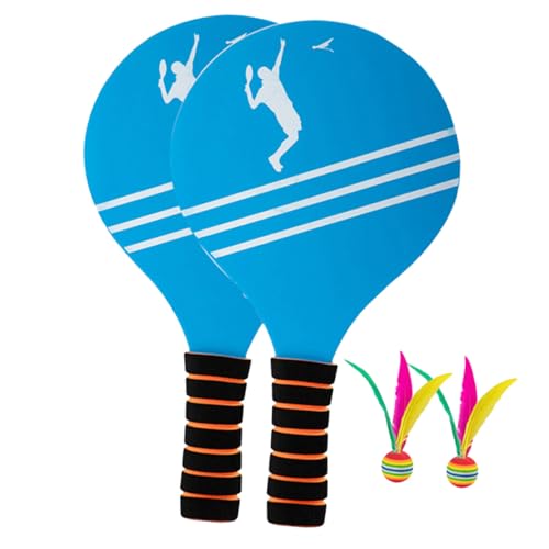 GRIRIW 1Set Beach Ball Racket Set Creative Wooden Badminton Paddle with Rackets Random Style Balls Fun Outdoor Game for Beach Backyard Play