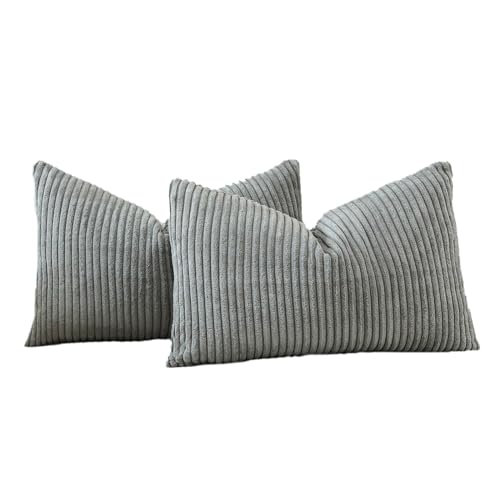 JOTOM 2er Set Cord Kissenbezüge Kissenhülle Dekorative Zierkissen Sofakissen Couchkissen Dekokissen Kissenbezug Deko Kissenhülle für Sofa Wohnzimmer 40x60cm Grau