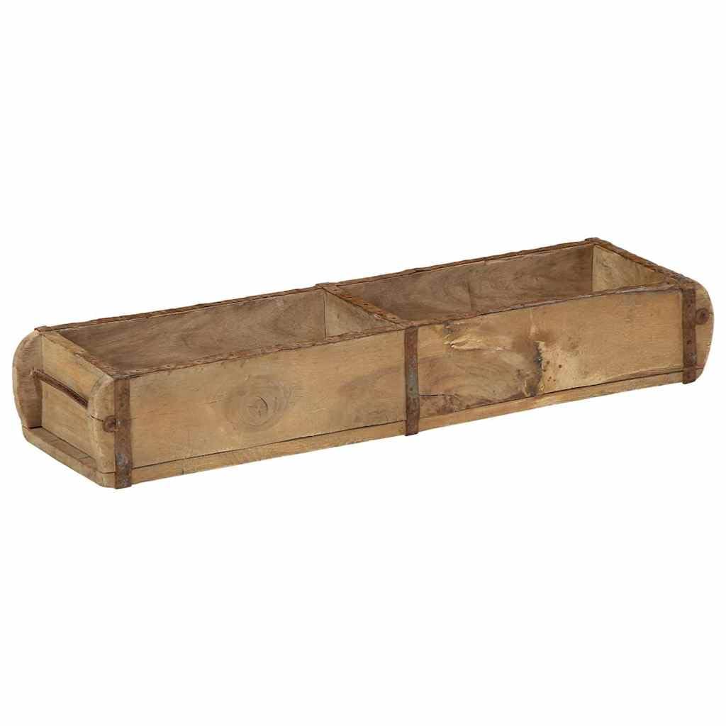 Bandeja de 4 piezas marrón, 57 x 15 x 9 cm, de madera reciclada maciza, bandeja de servicio rectangular con acabado mate para interior y exterior