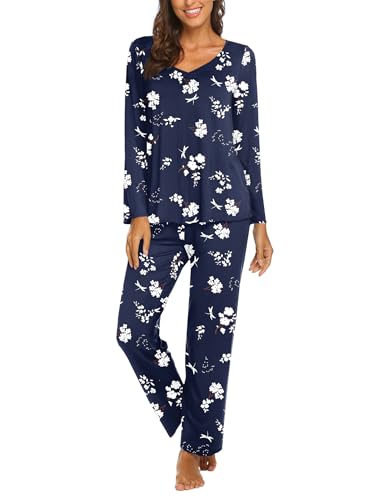 Image of Ekouaer Womens Pajama Sets 2 Piece Lounge Set Fall Winter Pajamas Long Sleeve Pjs Top and Pants Soft Pj Sets Loose Sleepwear