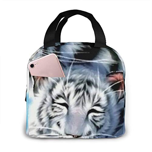 Lunch Bags Handmade White Tiger Mother Child Printed Insulated Lunch Bag Adult Lunch