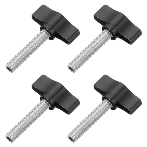 QUARKZMAN 4 tornillos de pulgar de 1/4' - 31, rosca de acero inoxidable 304, tornillo de pulgar moleteado, perilla ajustable para diferentes soportes y máquinas, color negro