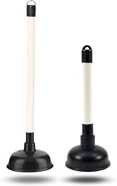 Pack of 2 Small & Large Plunger for Bathroom Sink & Drain Clogs Cleaning Products - White Handle with Black Cup, Drain Unblocker & Toilet Cleaner for Home, Bath Seat, Toilet, Kitchen & Shower