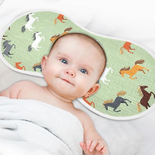 2 Pack Muslin Burp Cloths Horse Light Green Cotton Baby Burp Cloths Extra Absorbent and Soft Spit Up Rags for Newborn Babies, Large 22" x 11"4