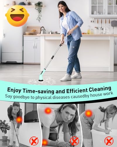 Image of Electric Spin Scrubber for Cleaning Bathroom, Shower Scrubber Cordless Cleaning Brush with IPX7 Waterproof & 2 Speed, 3 Brush Heads, Bathroom Cleaning Supplies for Toilet Shower Tub Mint Green