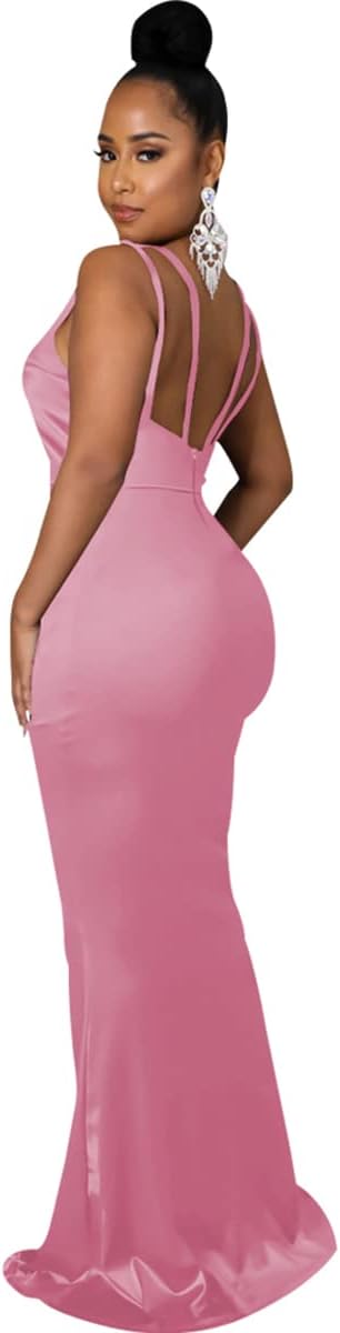 JTNFairy Women's Sexy Sleeveless One Shoulder Bodycon Dresses Classy Long Formal Cocktail Wedding Guest Dress - Image 4