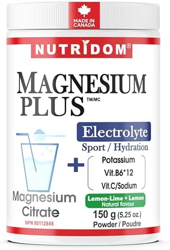 Nutridom Electrolyte Powder Mix with Magnesium Citrate, Potassium, Vitamin B6 & B12, Vitamin C, Sodium, Tapioca Extract Powder, Stevia Extract, Citric Acid, Natural Lemon-Lime Flavour, Healthy Energy Sports Drink, Hydration Supplement, No Sugar, Non-GMO, 150 gram (30 Servings)